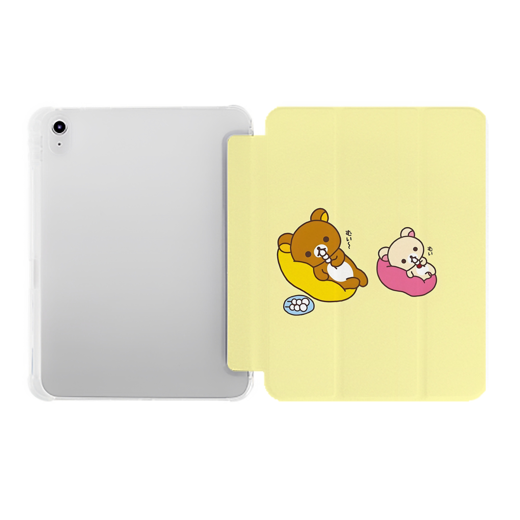 （画像用） リラックマ リラックマ キイロイトリ Rilakkuma Korilakkuma Kiiroitori IPad ケース ペン収納付き 三つ折りスタンド PUレザー×シリコン 対応機種9.5/10.5/10.9インチ